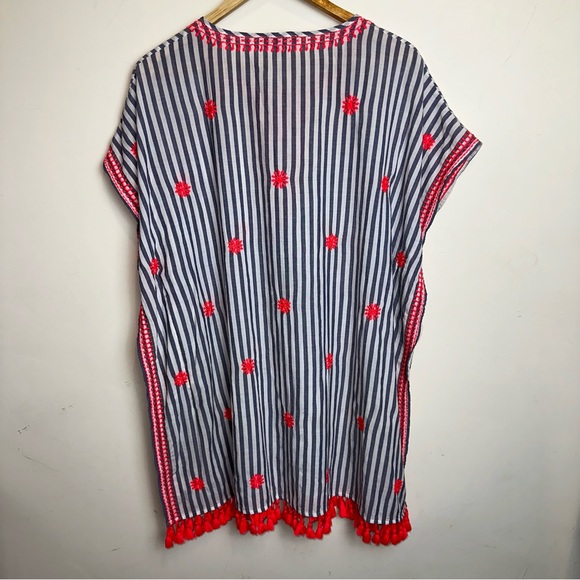 J.Crew Embroidered Tassels Swimwear Cover Up Dress Tunic Size Small Blue Coral - Picture 9 of 11